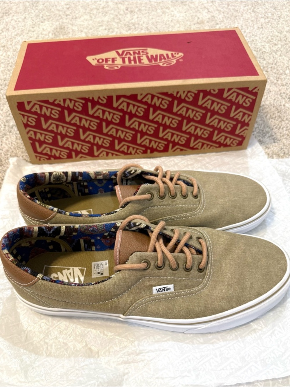 Vans Men’s Era 59 C&L Cornstalk Tawny Brown Aztec Print Lining Sneakers Size 12